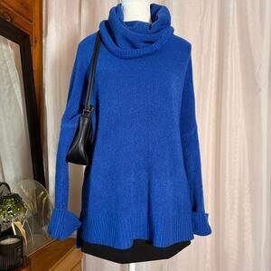 Liz Claiborne Blue Chunky Knit Turtleneck Sweater XL Cozy Winter Pullover
